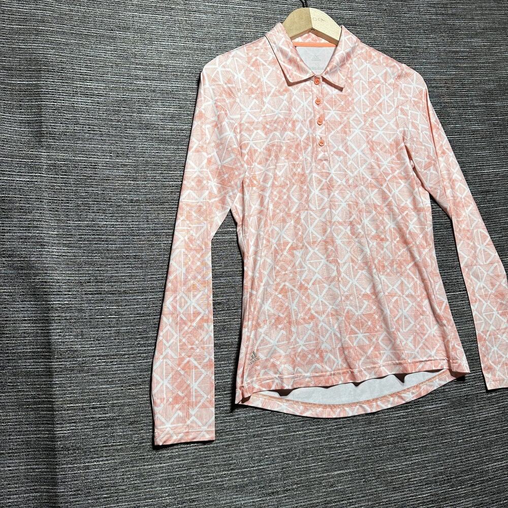 Adidas Golf Polo Shirt Women's XS Orange Geometric Long Sleeve CW0565 - Picture 5 of 13